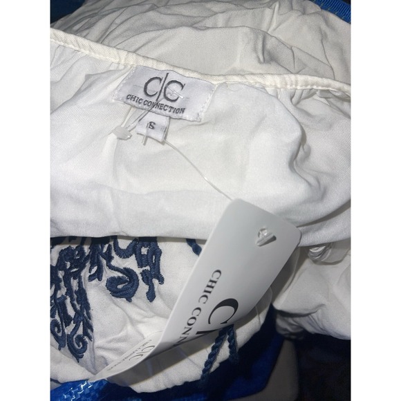 Chic Connection Boho Embroidered White Navy Dress Womens Sz S - Picture 4 of 5